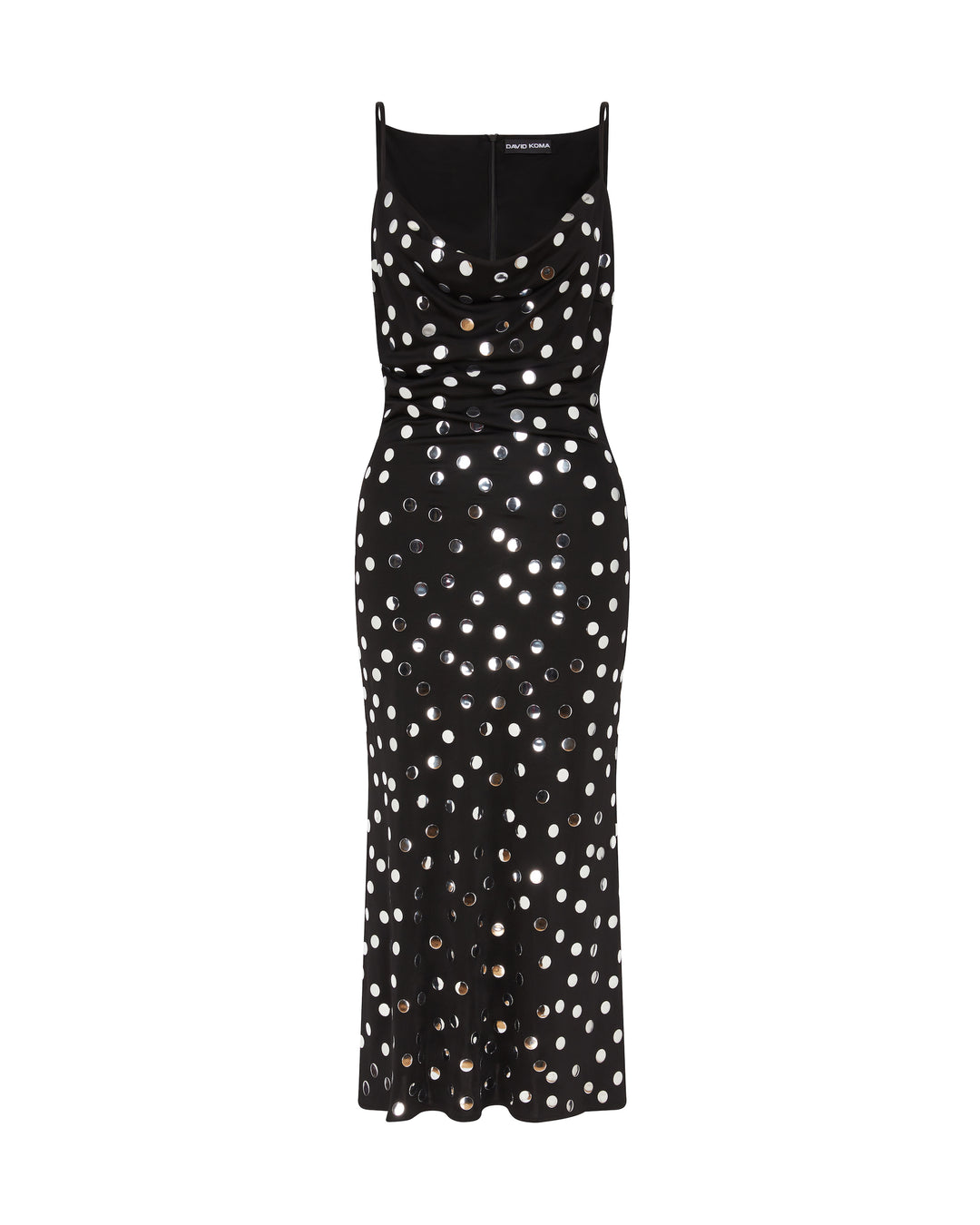 David Koma SILVER POLKA-DOT AND COWL NECK MIDI DRESS BLACK/SILVER / 10 David Koma SILVER POLKA-DOT AND COWL NECK MIDI DRESS BLACK/SILVER / 10