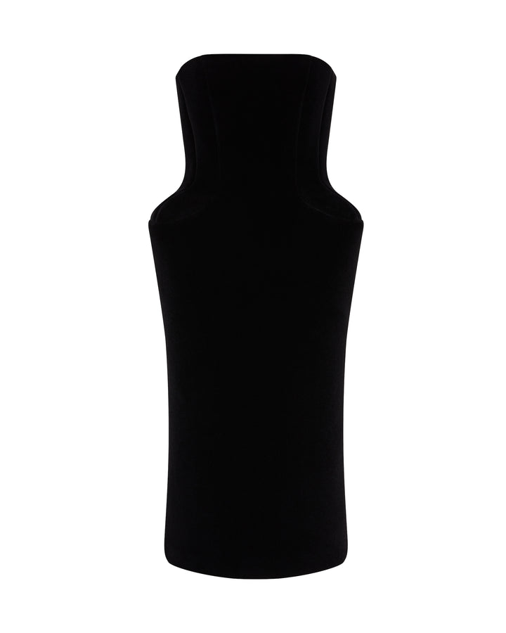 PADDED HIP VELVET MIDI DRESS