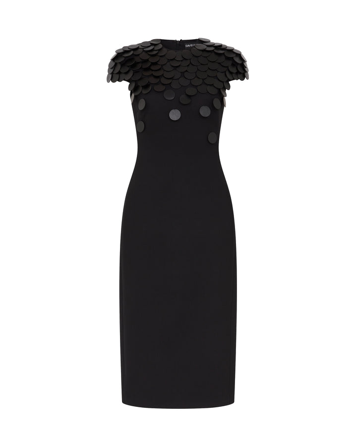 GRADIENT FAUX LEATHER DISC MIDI DRESS