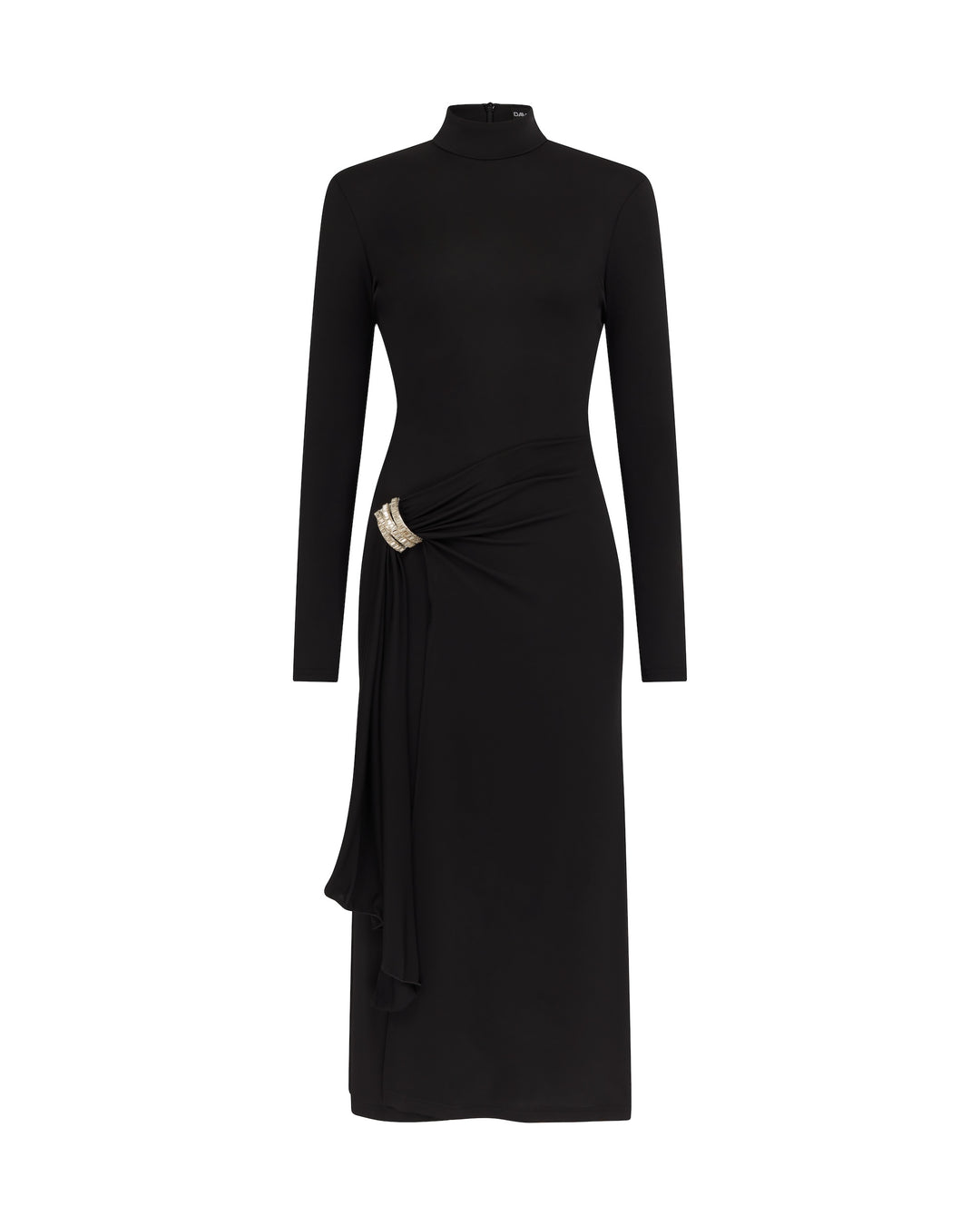 CRYSTAL ARCH AND LONG SLEEVE MIDI DRESS IN BLACK