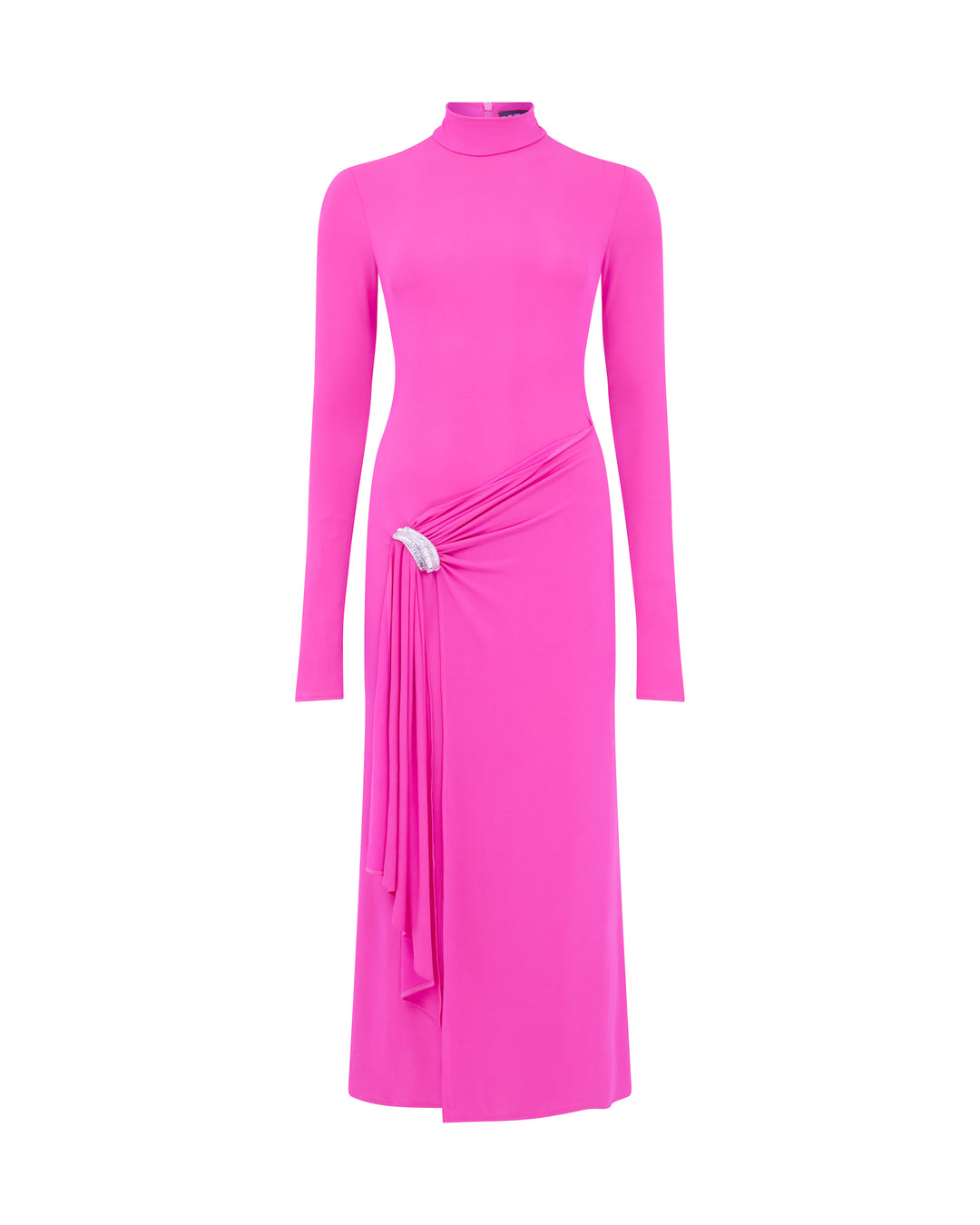 David Koma CRYSTAL ARCH AND LONG SLEEVE MIDI DRESS FUSCHIA/SILVER / 6 David Koma CRYSTAL ARCH AND LONG SLEEVE MIDI DRESS FUSCHIA/SILVER / 6