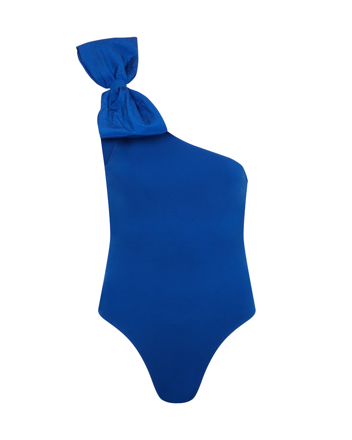 ONE SHOULDER BOW DETAIL BODYSUIT IN BLUE