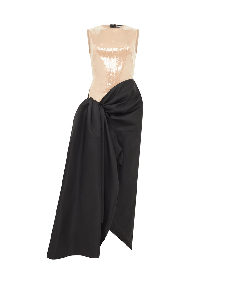 SEQUIN TOP AND DRAPED SKIRT MIDI DRESS
