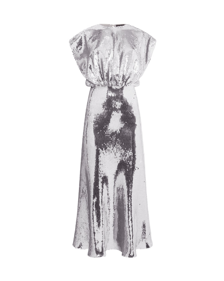 SLEEVELESS BLOUSON SEQUIN MIDI DRESS