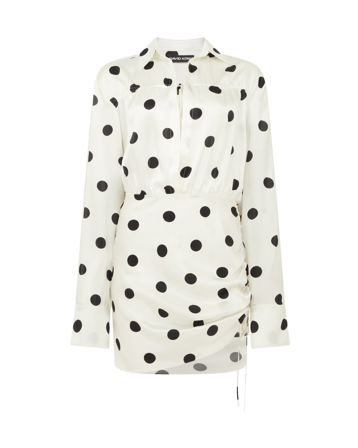 POLKA-DOT PRINT SATIN SHIRT DRESS
