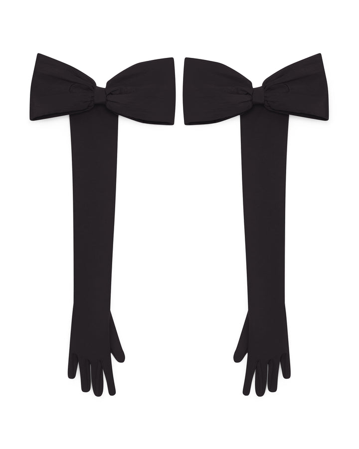 BOW DETAIL LONG JERSEY GLOVES IN BLACK