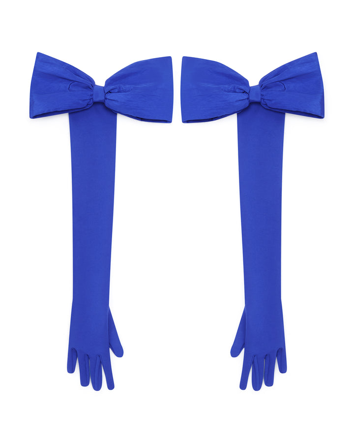 BOW DETAIL LONG JERSEY GLOVES IN BLUE