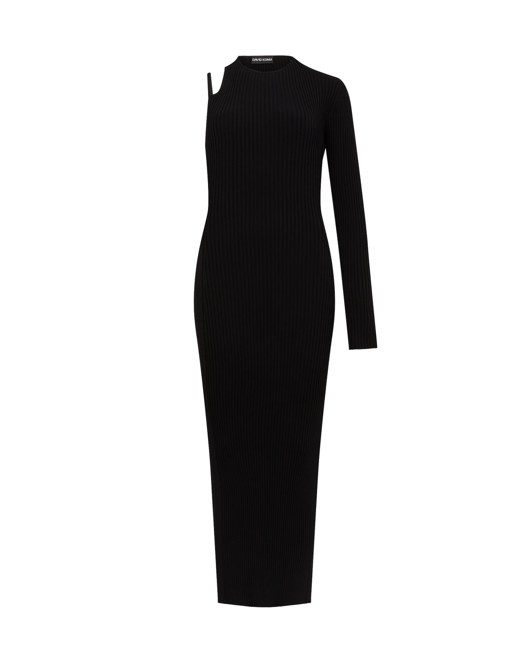 David Koma OPEN BACK ONE SLEEVE MIDI KNIT DRESS Black / S David Koma OPEN BACK ONE SLEEVE MIDI KNIT DRESS Black / S