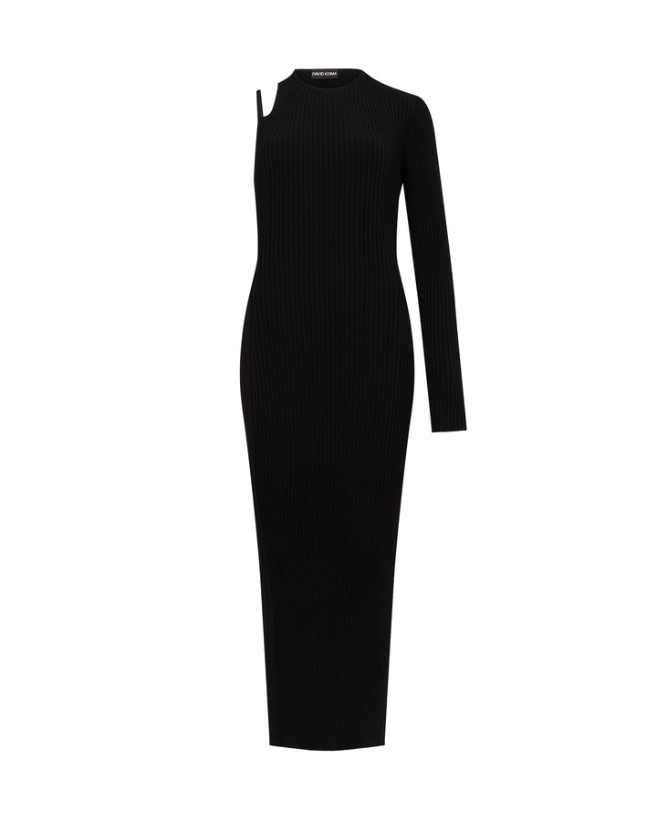 OPEN BACK ONE SLEEVE MIDI KNIT DRESS