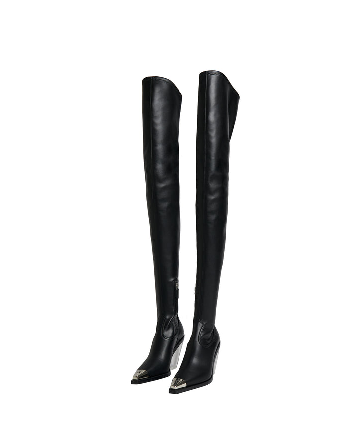 NAPA THIGH HIGH BOOTS WITH TRANSPARENT HEEL IN BLACK