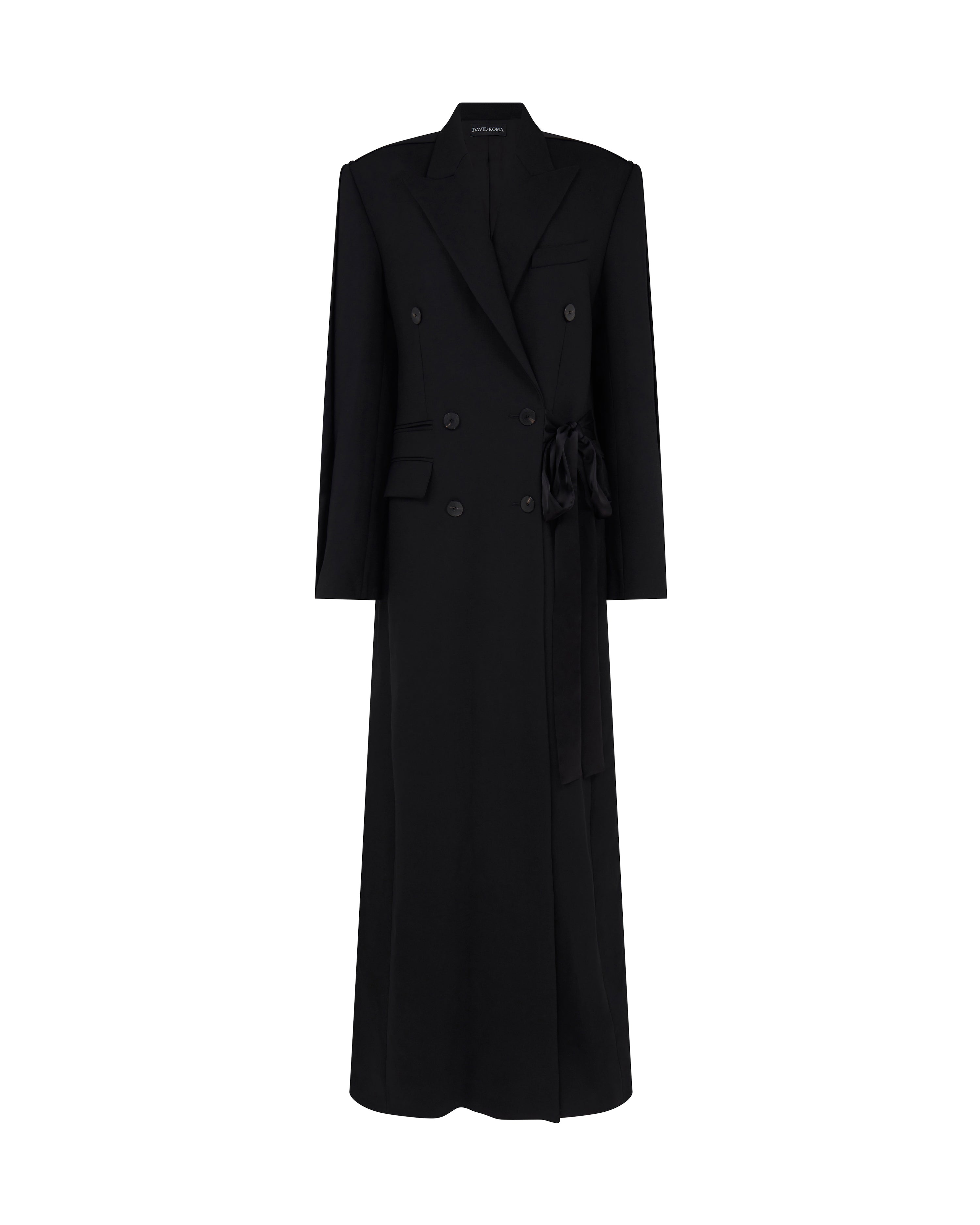 david koma SATIN TAPE DETAIL OVERSIZED WOOL COAT BLACK