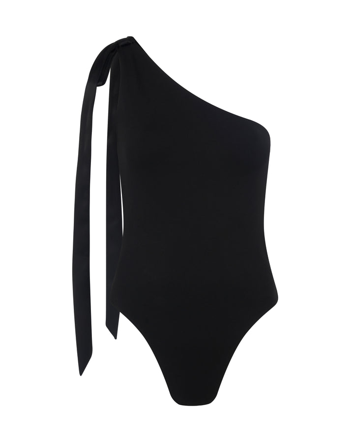 SATIN BOW BODYSUIT IN BLACK