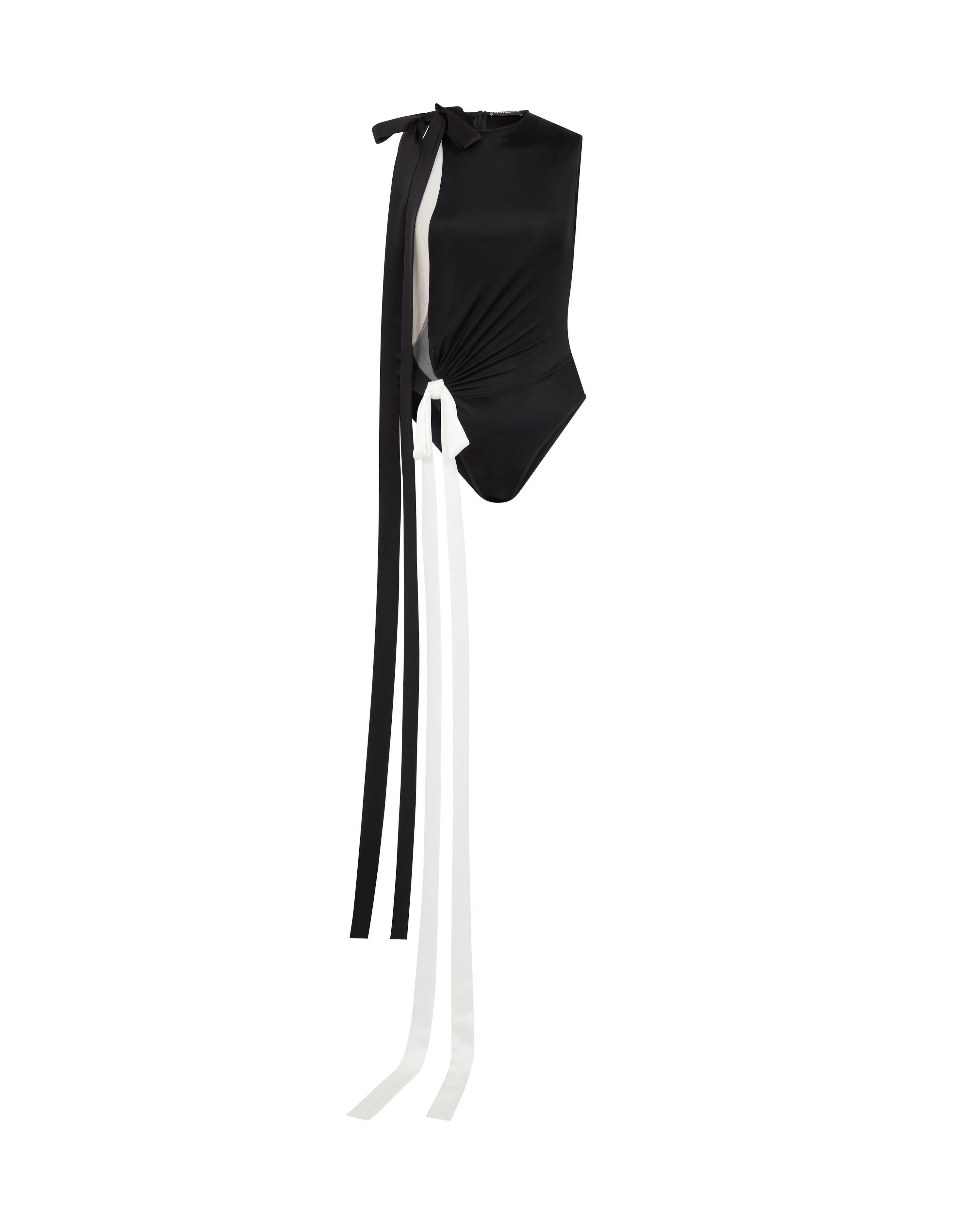 david koma DOUBLE SATIN BOW BODYSUIT BLACK