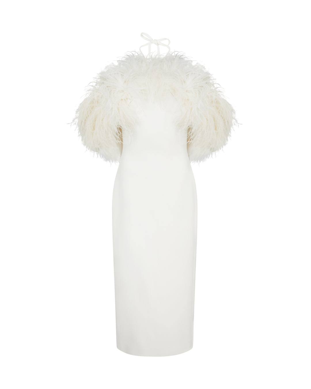FEATHER SHOULDER OVERLAY MIDI DRESS