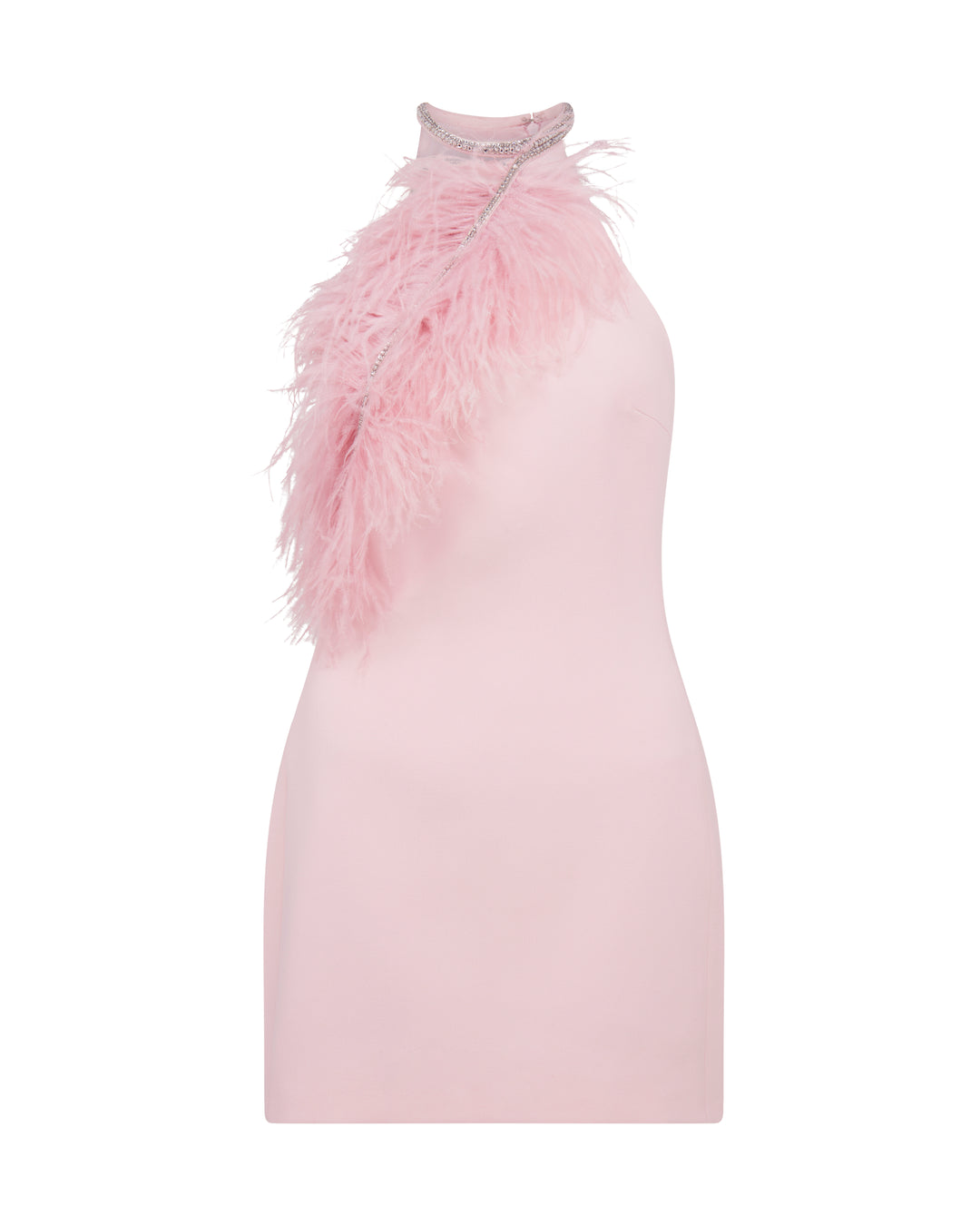 CRYSTAL FEATHER HALTER MINI DRESS