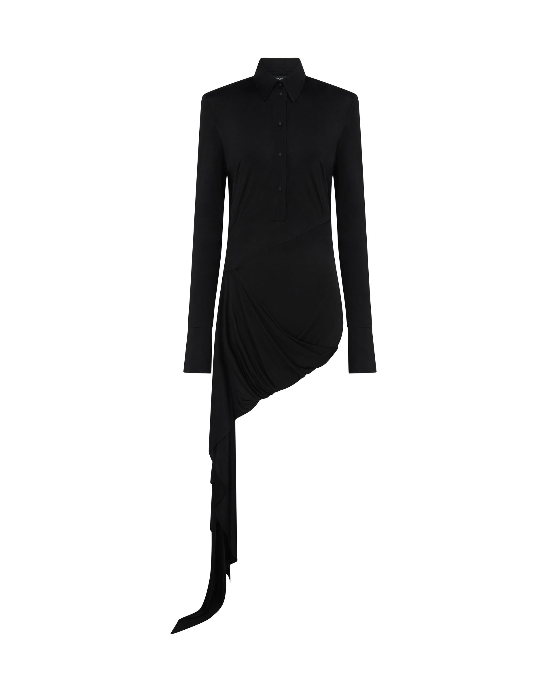 david koma FRONT DRAPE SKIRT POLO SHIRT DRESS BLACK