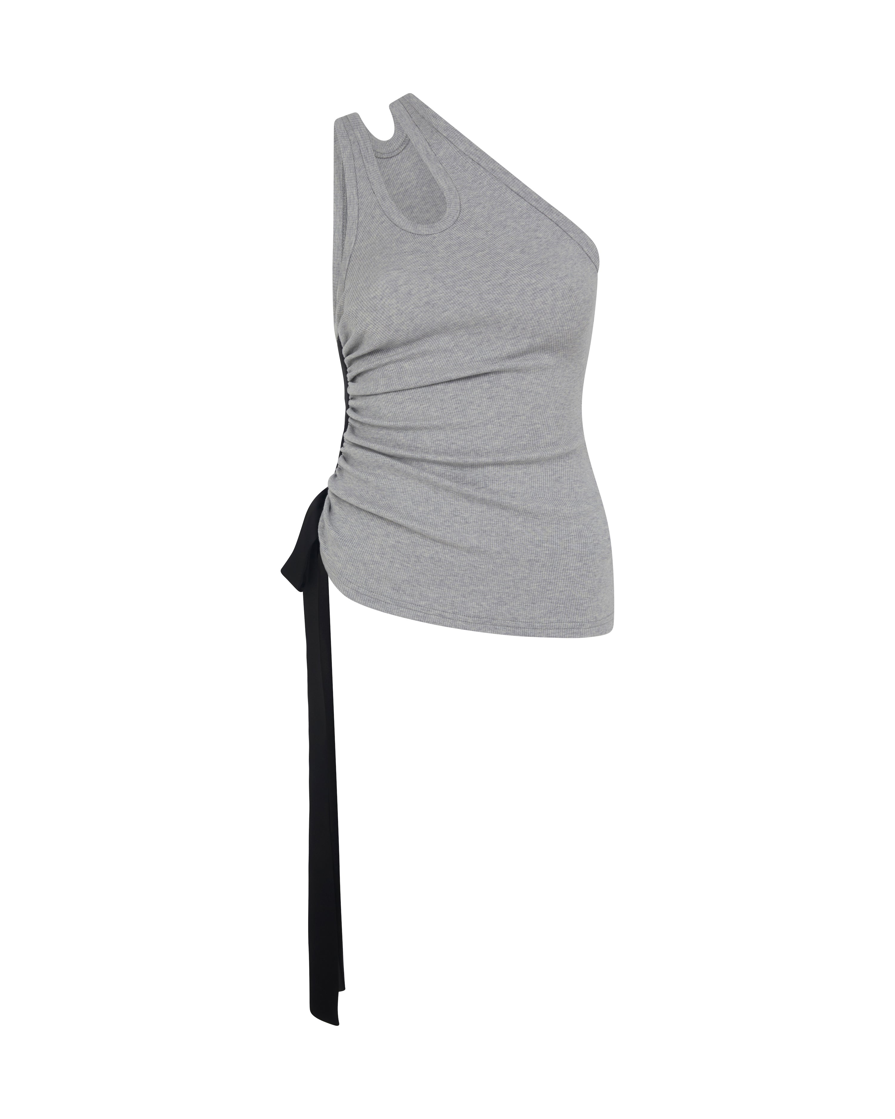 david koma RUCHED SIDE AND SATIN BOW TOP IN GREY GREY