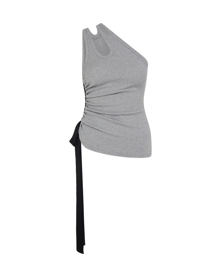 RUCHED SIDE AND SATIN BOW TOP IN GREY