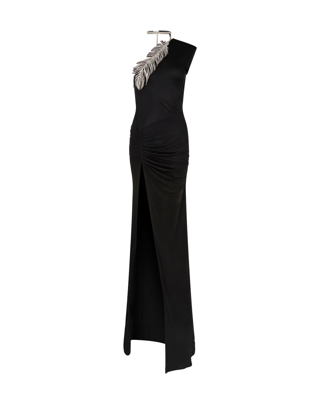 CRYSTAL FEATHER ONE SHOULDER GOWN