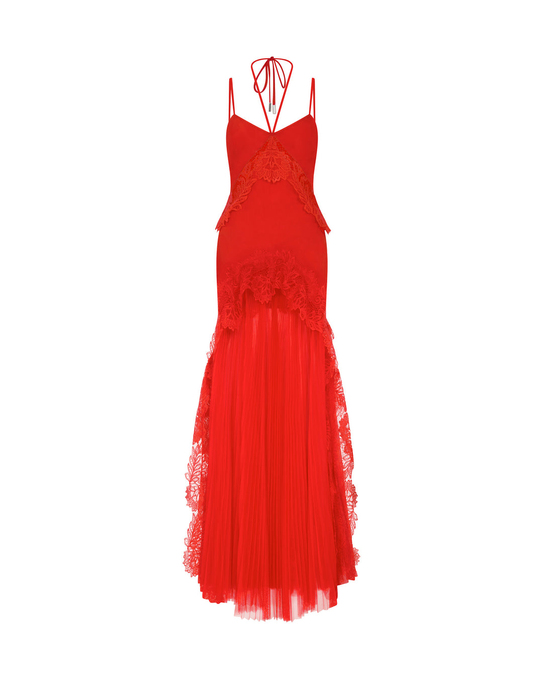 PLEATED SKIRT AND LACE TRIM GOWN