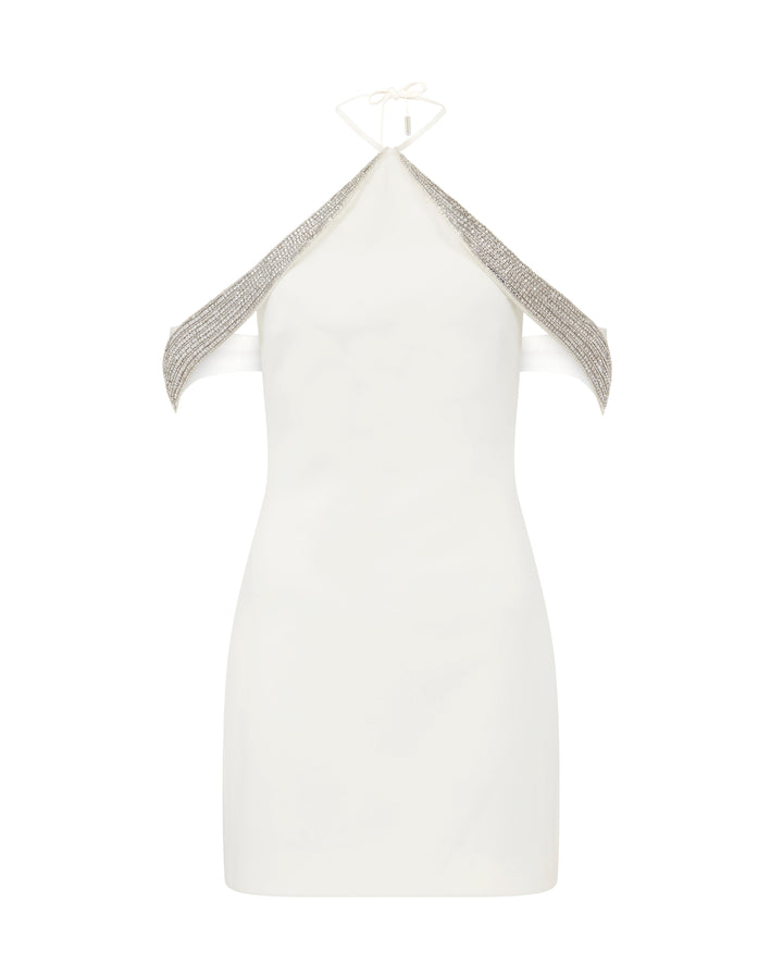 OFF THE SHOULDER CRYSTAL WINGS MINI DRESS