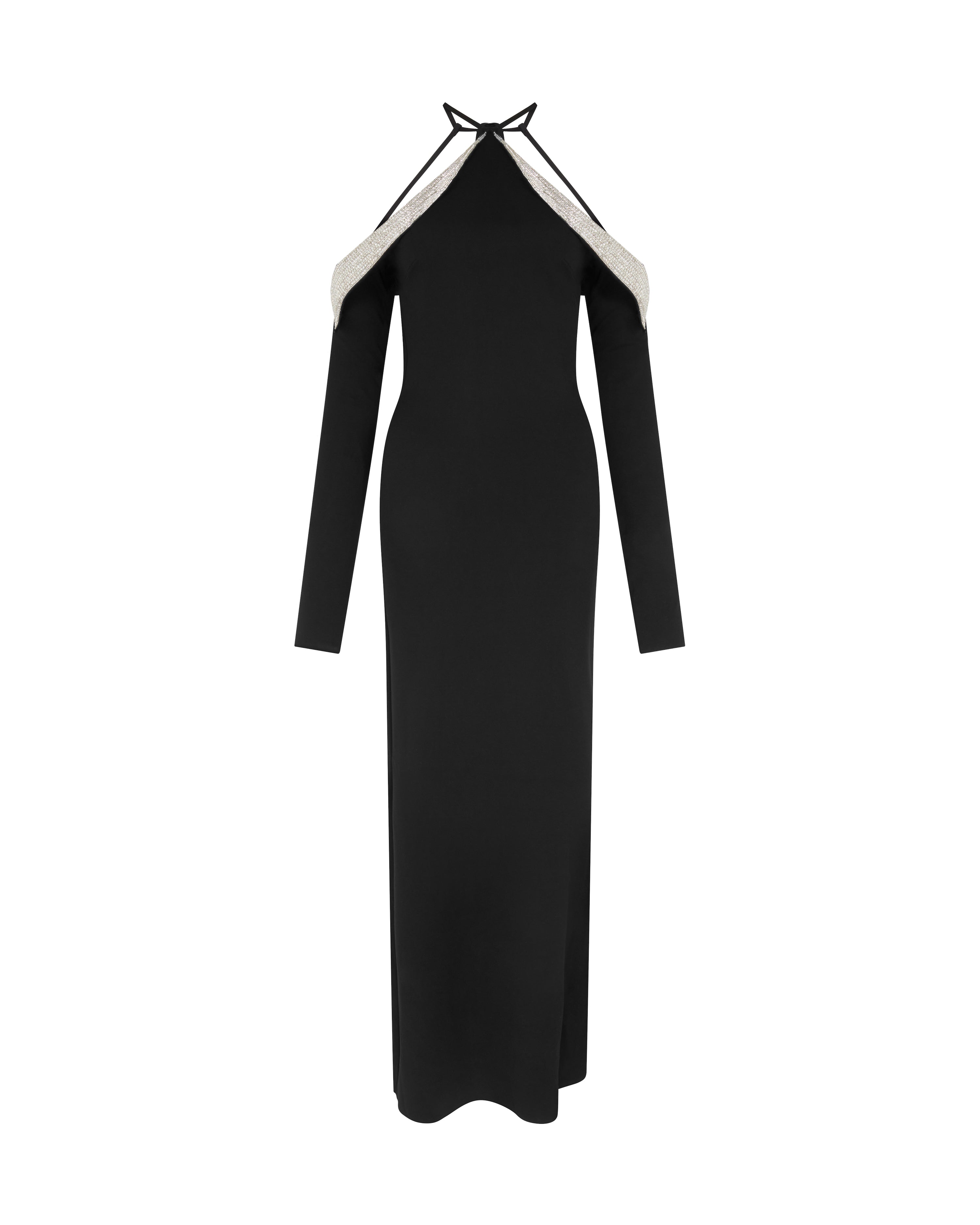 david koma OFF THE SHOULDER CRYSTAL WINGS GOWN BLACK