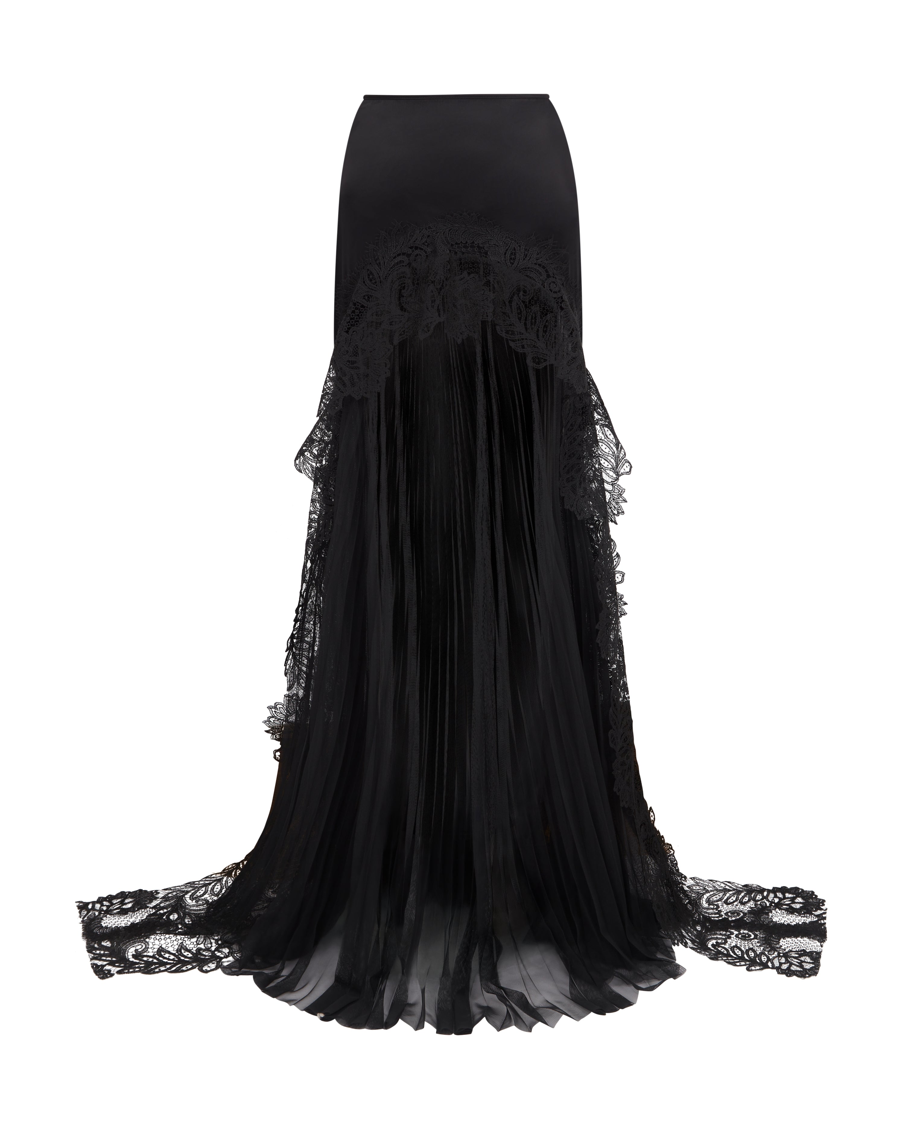 PLEATED TULLE AND LACE MAXI SKIRT – David Koma