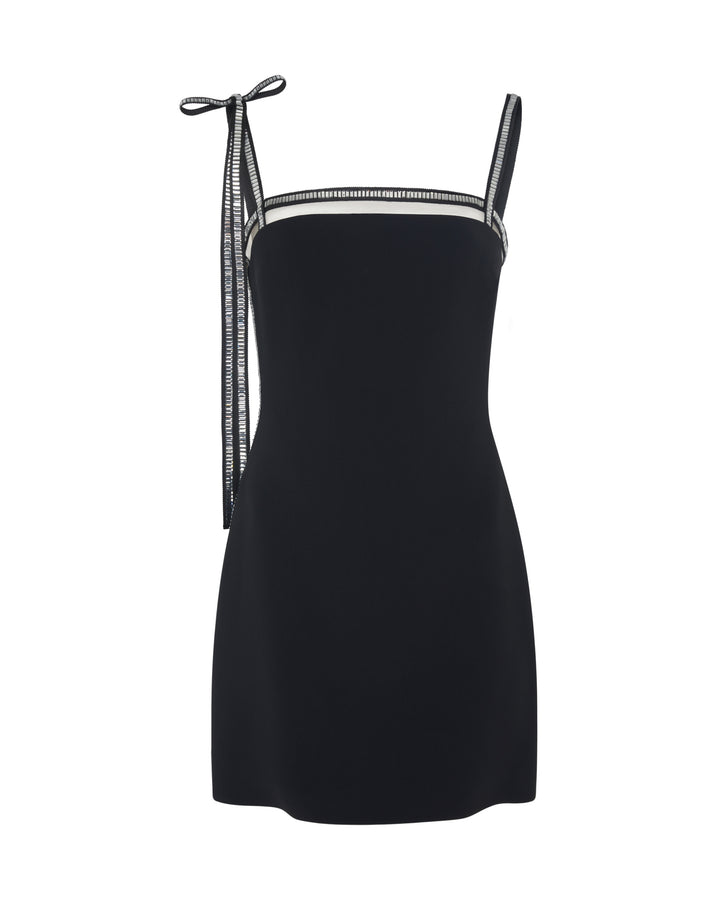 CRYSTAL TRIM AND BOW STRAP DRESS