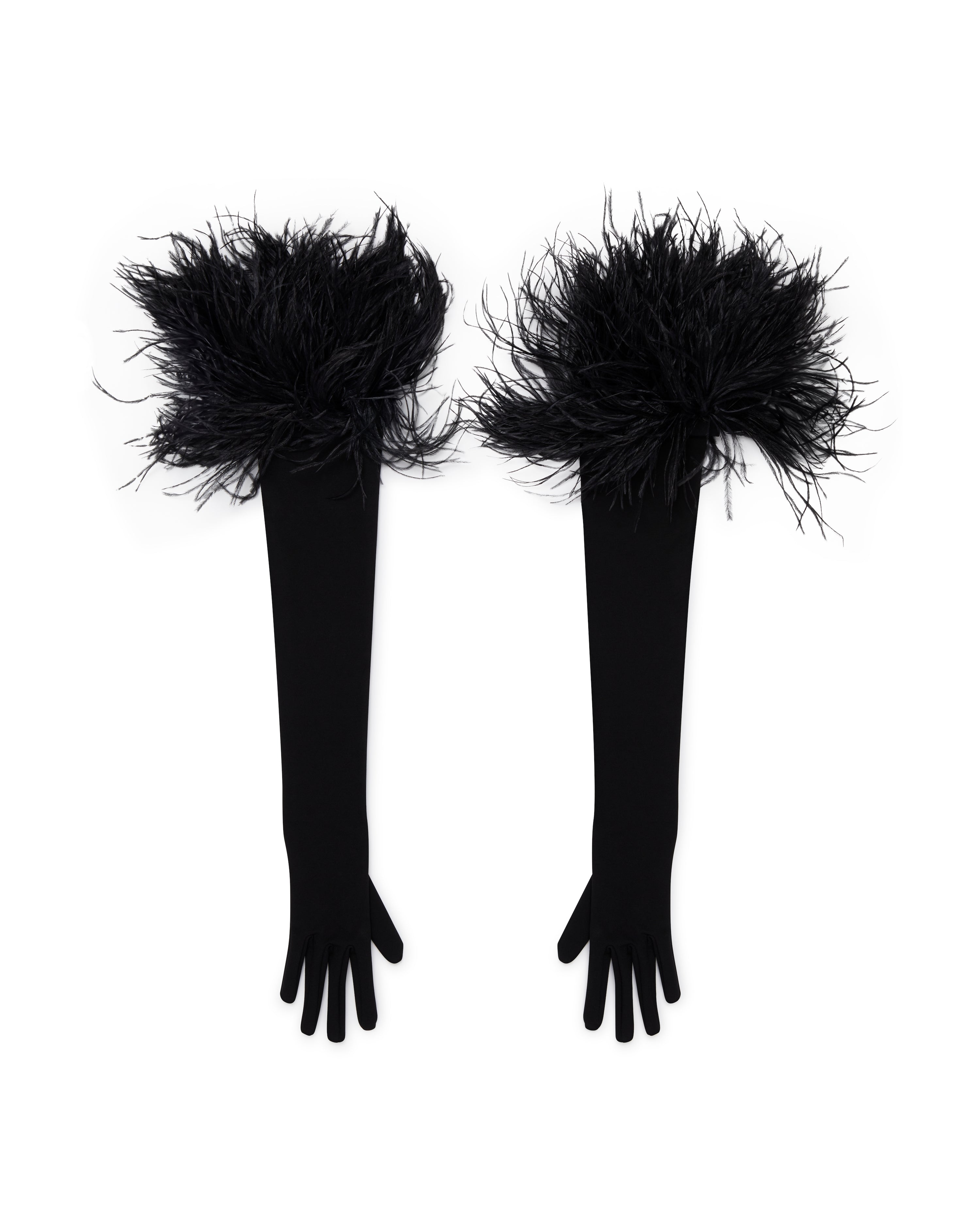 david koma LONG GLOVES WITH FEATHERS BLACK