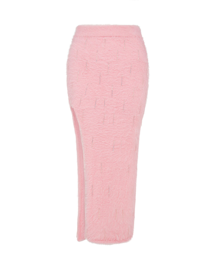 CRYSTAL EMBELLISHED KNIT MIDI SKIRT IN PINK