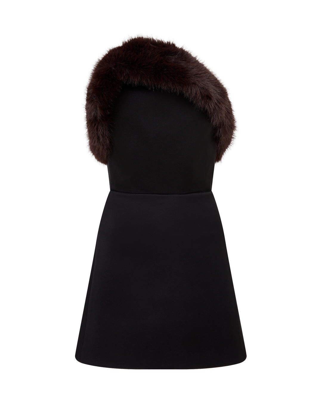 David Koma FAUX-FUR TRIM STRAPLESS MINI DRESS BLACK/DARK BROWN / 10 David Koma FAUX-FUR TRIM STRAPLESS MINI DRESS BLACK/DARK BROWN / 10