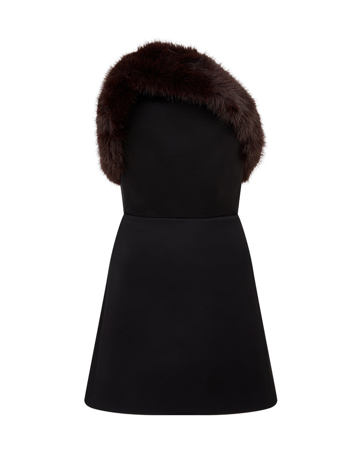 FAUX-FUR TRIM STRAPLESS MINI DRESS