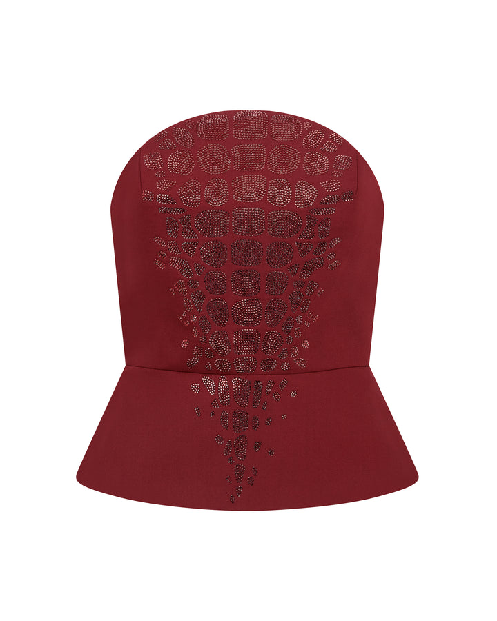 CROC RHINESTONE EMBROIDERY STRAPLESS TOP