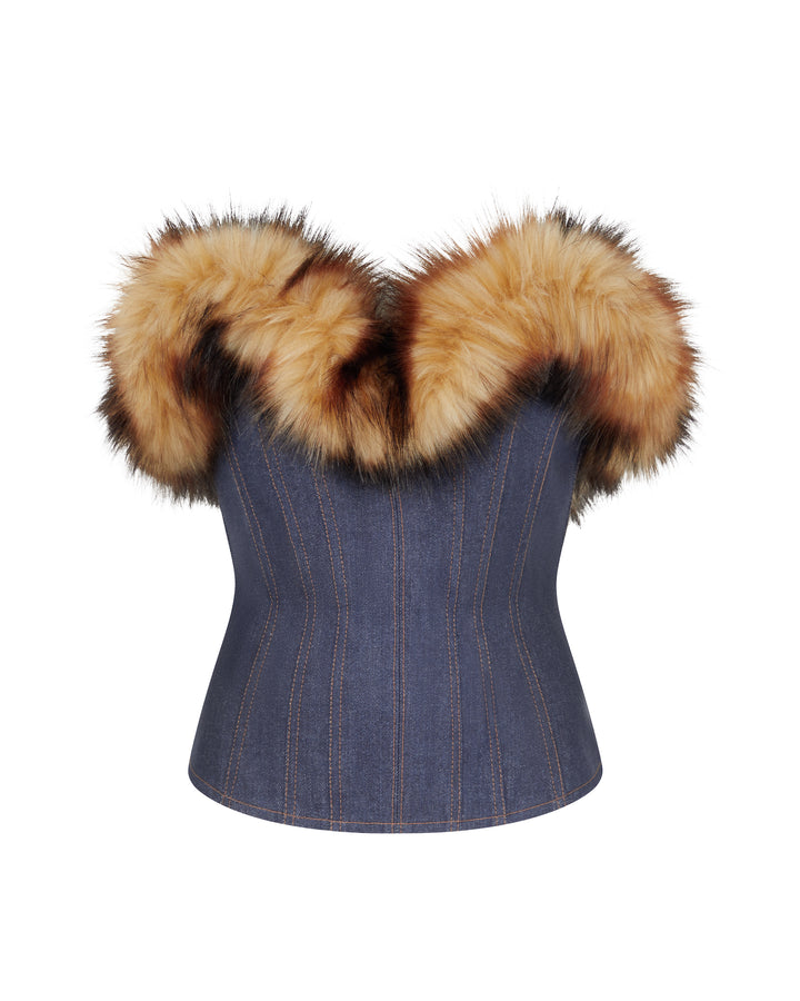 DETACHABLE FAUX-FUR TRIM CORSET TOP