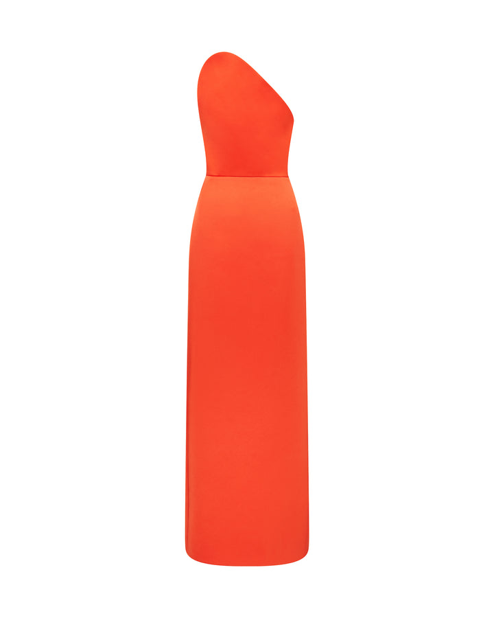 ASYMMETRIC CUT STRAPLESS GOWN