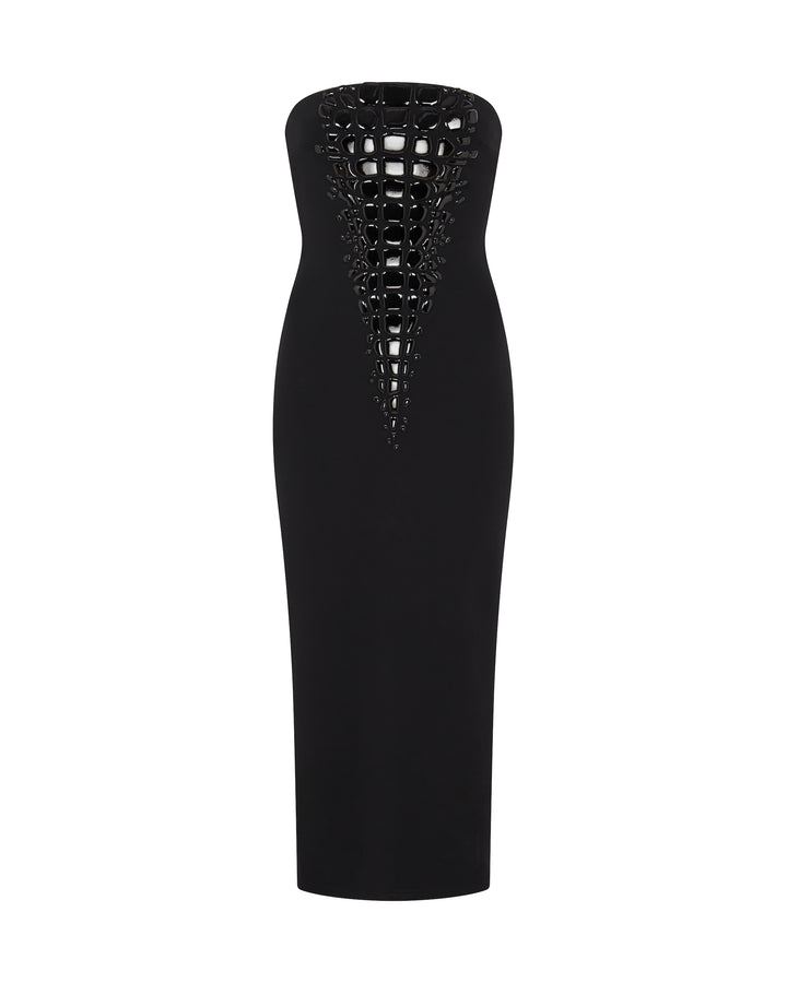 CROC ENAMEL EMBROIDERY MIDI DRESS