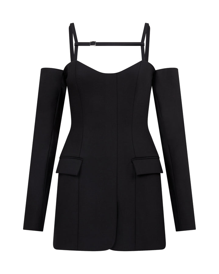 OPEN SHOULDER LONG SLEEVE MINI DRESS