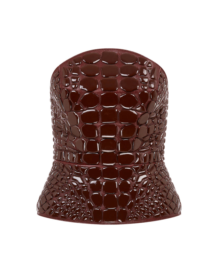 CROC ENAMEL EMBROIDERY LEATHER TOP