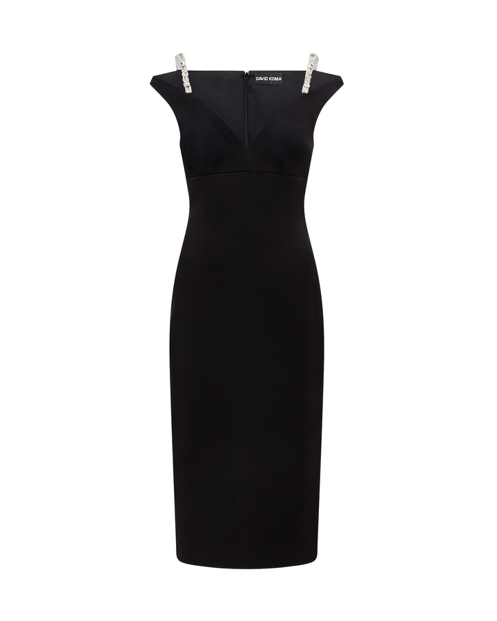 CRYSTAL STRAP DETAIL MIDI DRESS