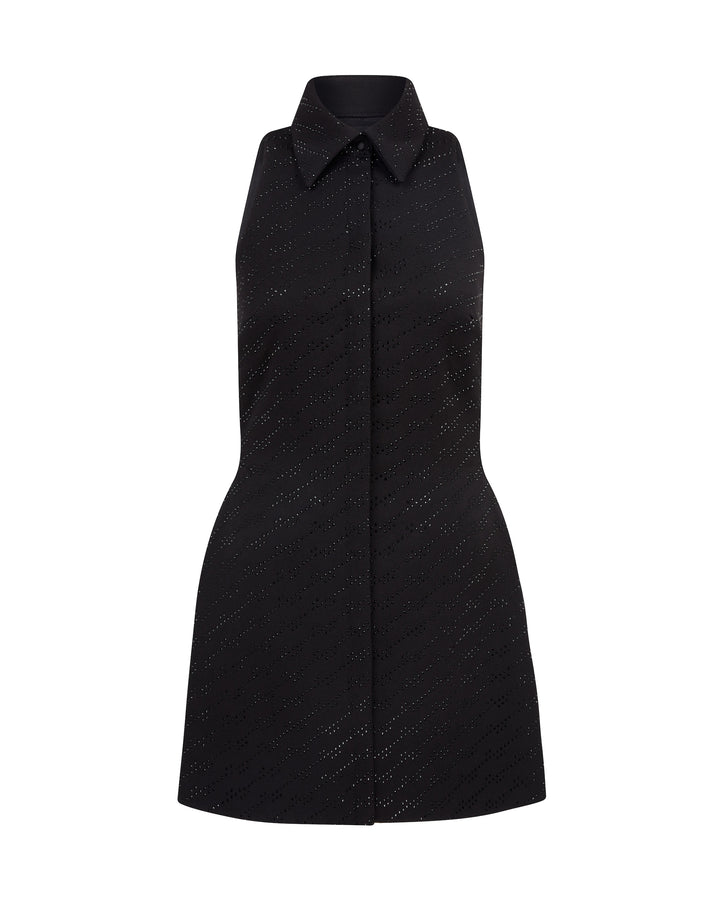 ALLOVER RHINESTONE EMBROIDERED MINI POLO DRESS