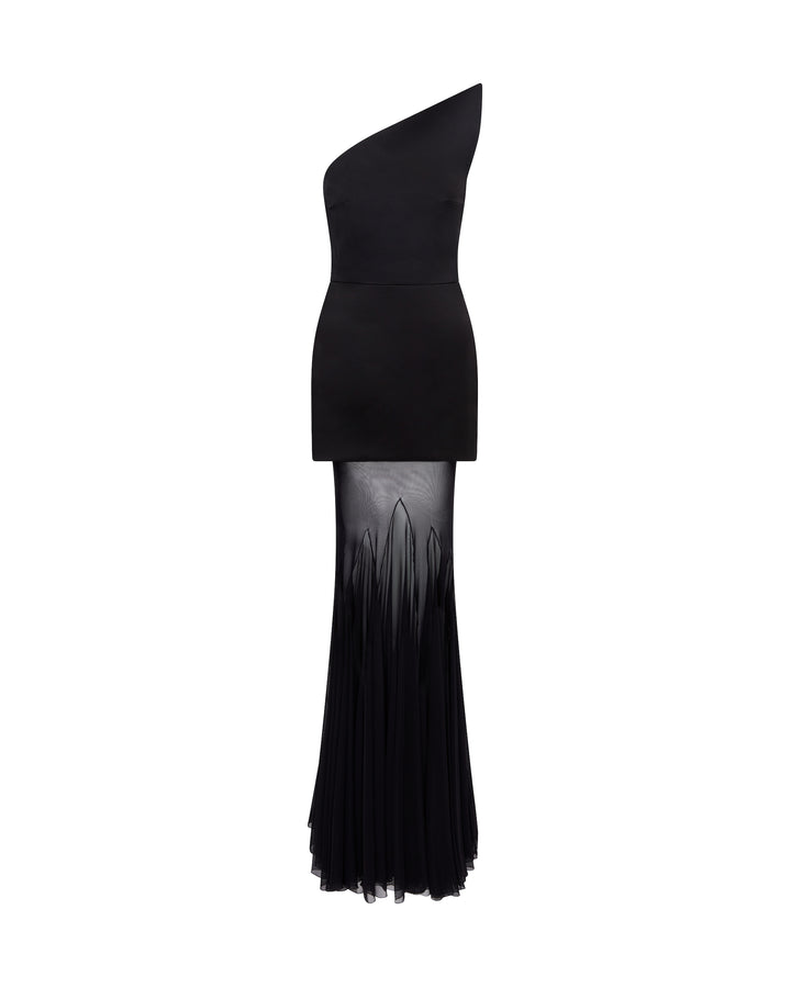 STRUCTURED UPPER AND TULLE SKIRT GOWN