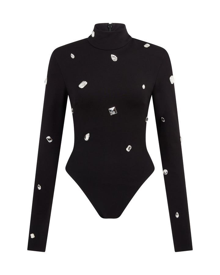 ALLOVER CRYSTAL EMBROIDERED BODYSUIT