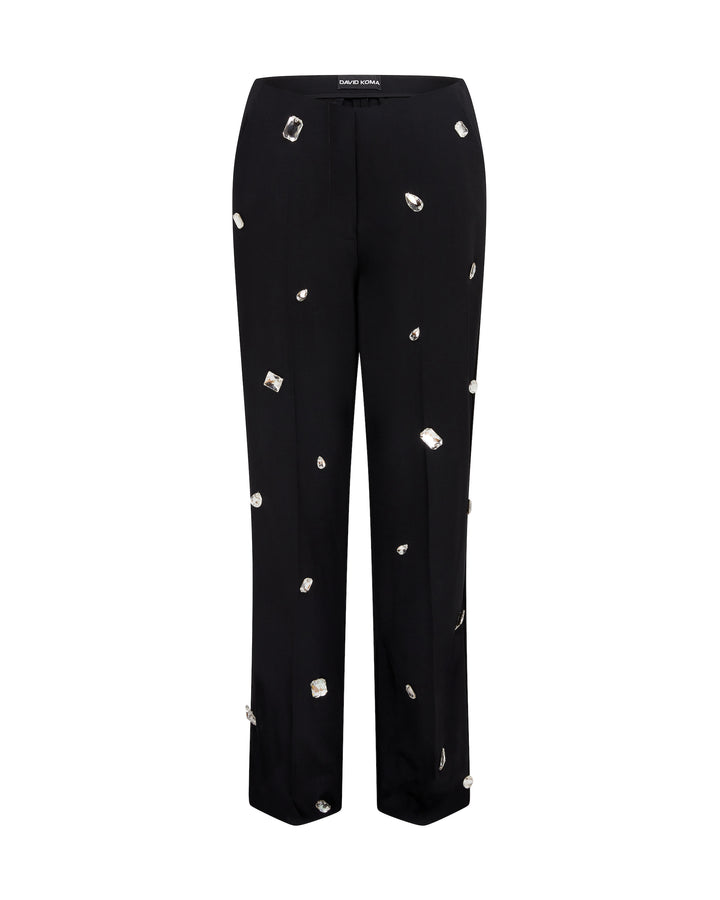 ALLOVER CRYSTAL EMBROIDERED TAILORED TROUSERS