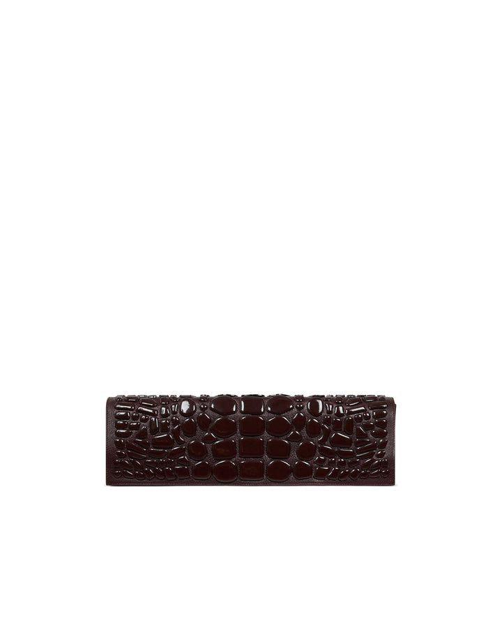 LARGE CROC ENAMEL EMBROIDERY CLUTCH BAG