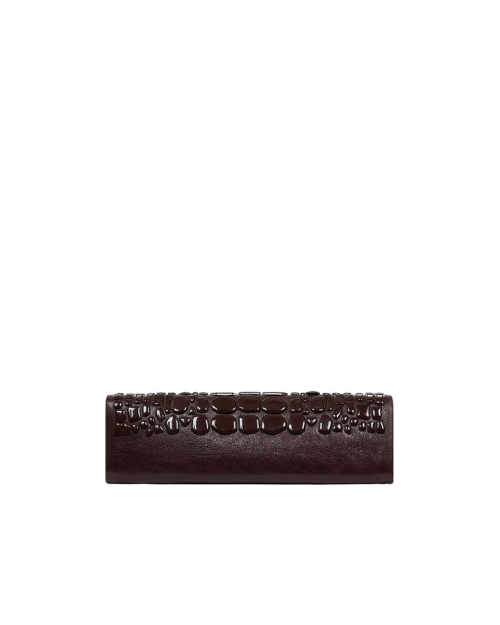 LARGE CROC ENAMEL EMBROIDERY CLUTCH BAG
