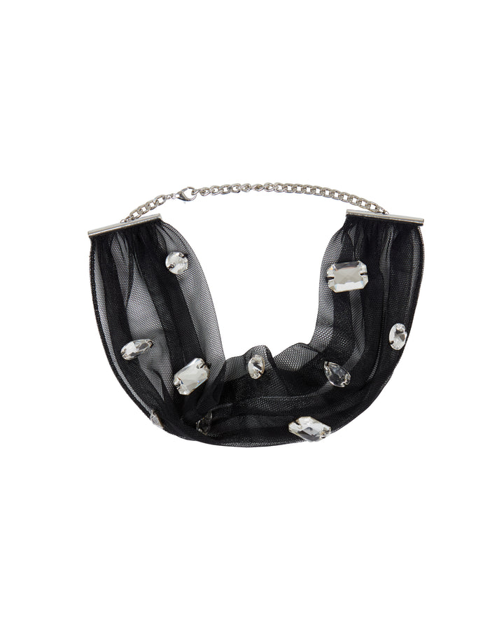 ALLOVER CRYSTAL EMBROIDERY TULLE CHOKER IN BLACK