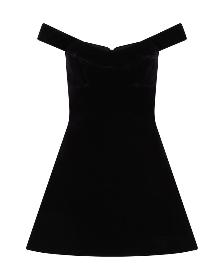OFF SHOULDER MINI VELVET DRESS