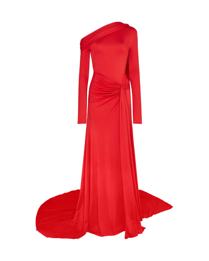DRAPE WAIST AND ONE SHOULDER GOWN