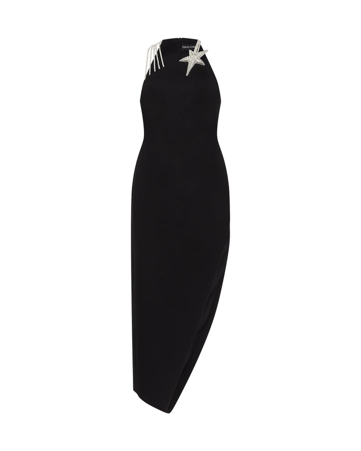 CRYSTAL STAR AND STRAPS MIDI DRESS