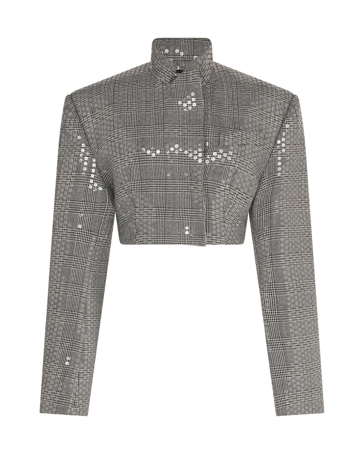 SEQUINED CHECKED CROPPED JACKET